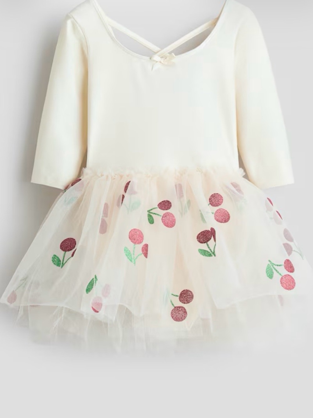 H&M Cream Tulle Dress with Pink Cherry Print
